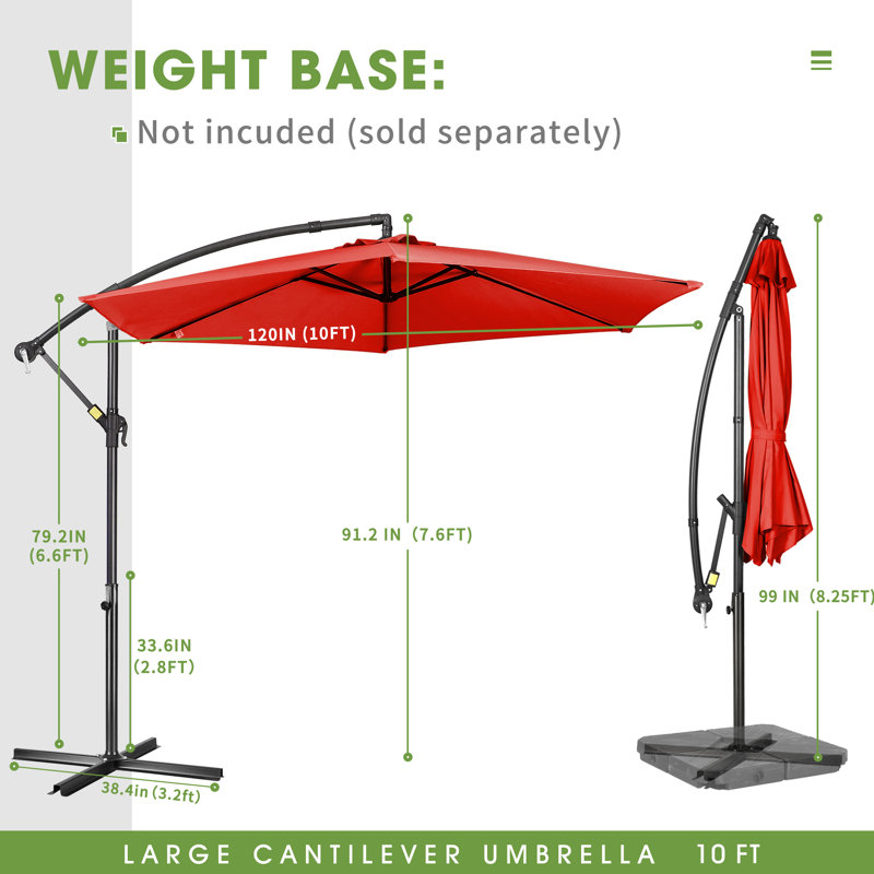 Parasol en porte-à-faux 120 po Ersheen, Rouge