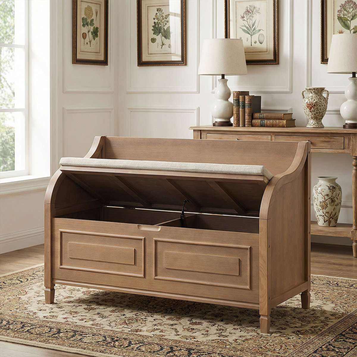 Ophelia & Co. Rustic Entryway Storage Bench With Cushioned Seat And ...
