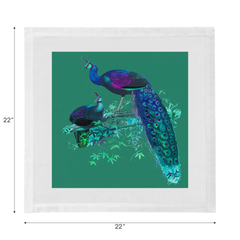 Family Pheasants Cotton Blend Square Napkins, Peacock