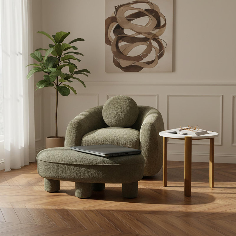 Tribeca Mid-Century Modern Chenille Upholstered Accent Ottoman in Olive Green, Olive Green
