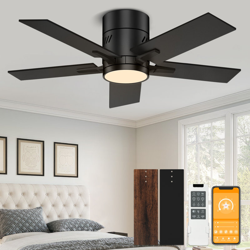 Ventilateur de plafond noir / noyer de 42 po avec lumière DEL et télécommande Ludgerus
