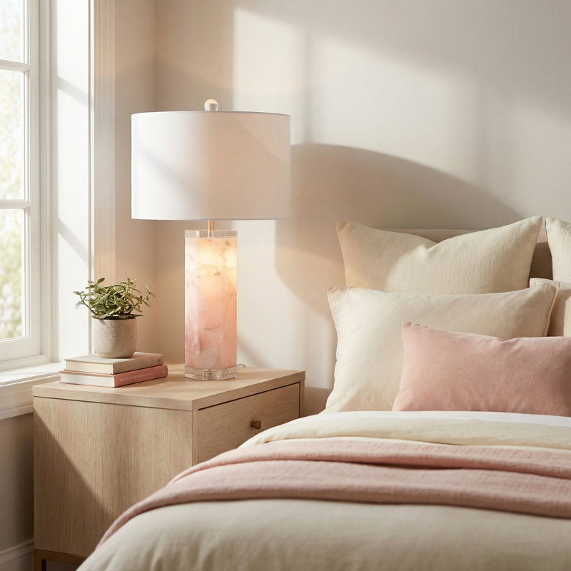 30" Crystal Table Lamp With White Shade