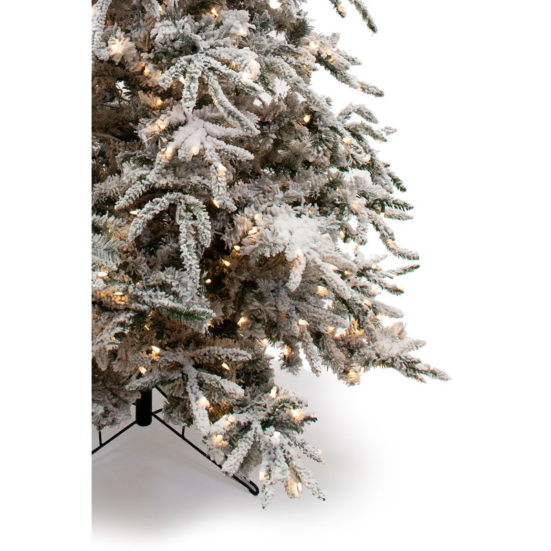 12-Foot Flocked Pine Artificial Christmas Tree with Warm White LED Lights