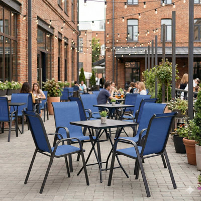 4-Piece Navy Blue Metal Outdoor Dining Chairs with Water Resistant & Rust-Resistant Teslin Fabric