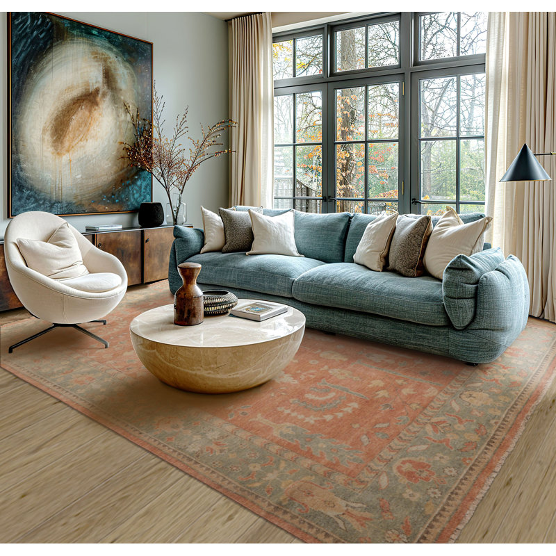 Tapis traditionnel en laine noué à la main 8 x 10 orange