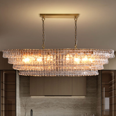 Grand lustre de style îlot de cuisine ovale en verre transparent à 4 lumières 12 niveaux 64,8 po Whistler