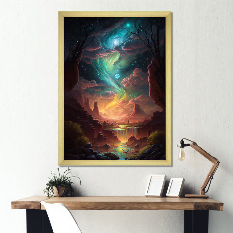 «Fantasy Desert Dunes Landscape III», impressions sur toile, H 20 po x l 12 po x P 1 po, Encadrement doré