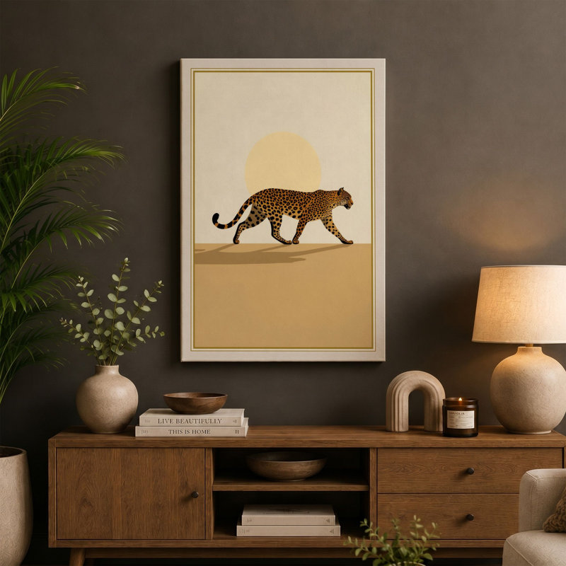 Leopard at Sunrise Minimalist - Wrapped Canvas, 36x24 - 91.4 x 61.0 cm, Sage Border