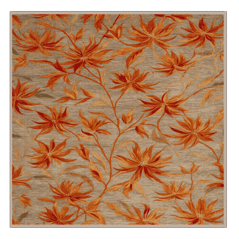 Tapis botanique beige lavable à la machine, Carré 4 pi