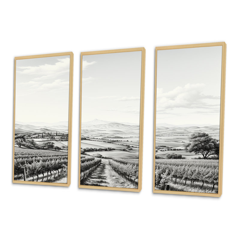 Vineyard Scenery Landscape Beauty IV - Vineyard, ensemble d'art sur toile, Cadre naturel flottant, H 40 po x l 60 po x P 1 po