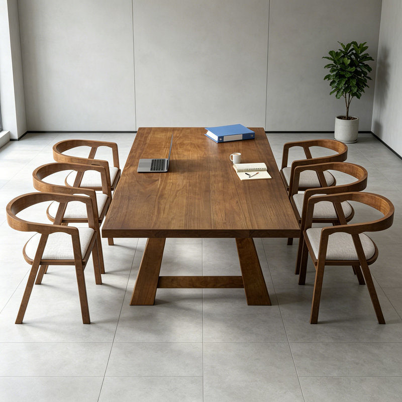 Table de conférence simple en bois massif brun-noisette, 29.5" H x 86.6" L x 35.4" W