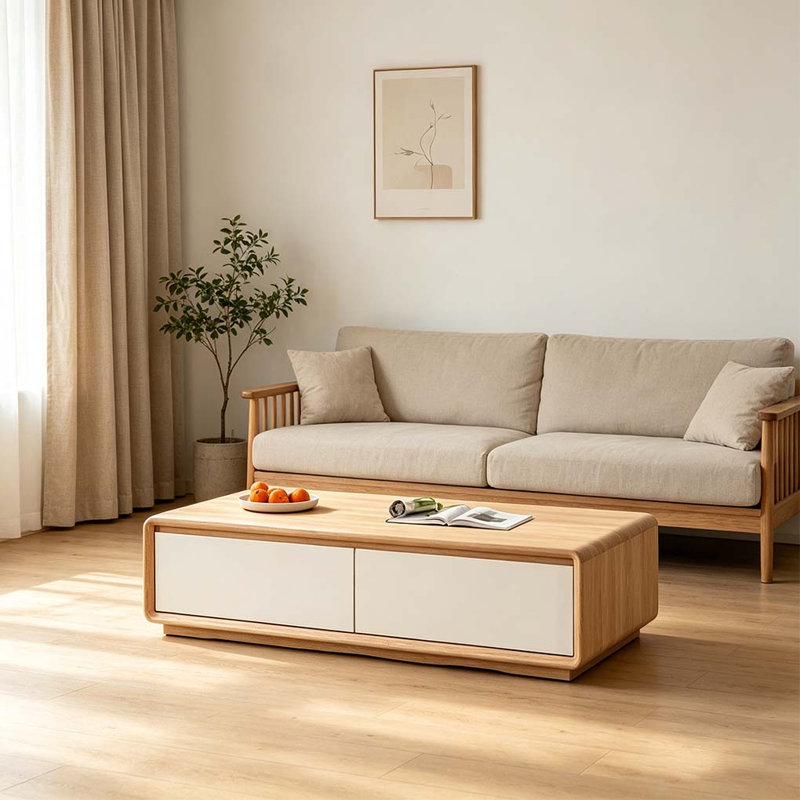 Solid Wood Drawer Storage Coffee Table