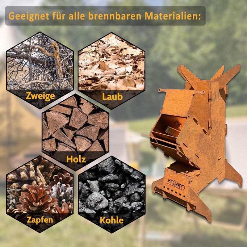 Column Steel Charcoal Smokeless Chimnea, 52cm H x 30cm W x 28cm D