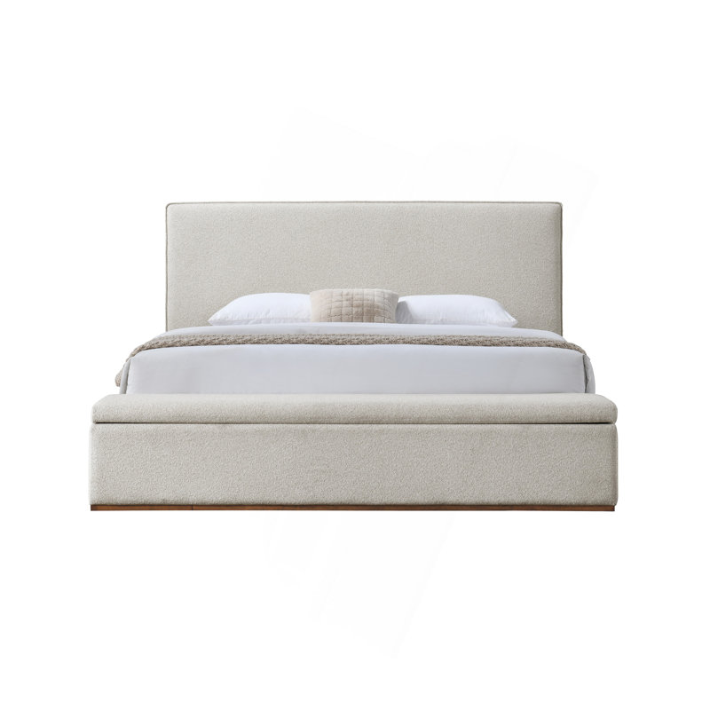 Lit en lin beige avec rangement Boxter, Grand lit