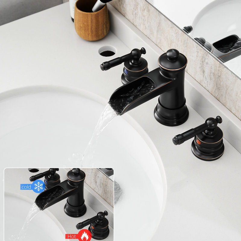 Robinet de lavabo de salle de bain surdimensionné à 3 trous de 8 pouces avec deux poignées leviers, bronze huilé, cartouche en céramique, fixé au pont, style contemporain, goutte à goutte
