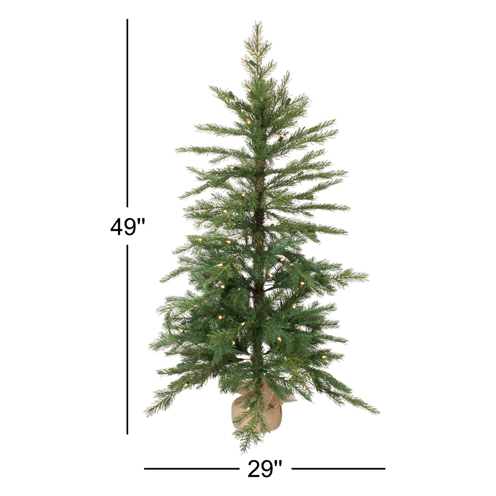 Faux Pine Tree in Burlap Pot Liner, 49" H x 29" W x 29" D