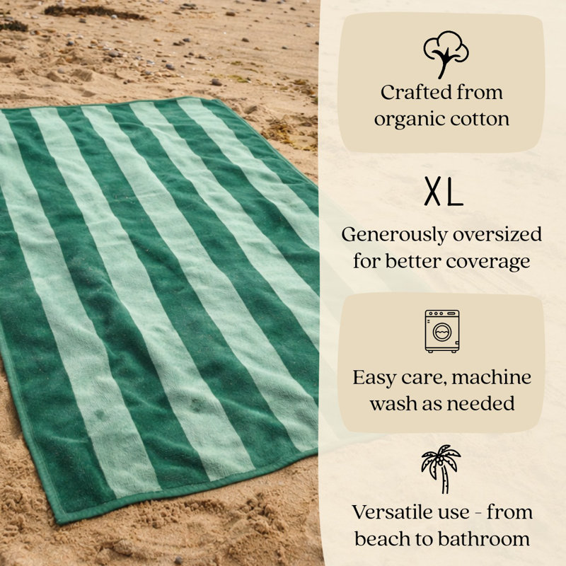 Organic Cotton Striped Beach Towel, Green Striped