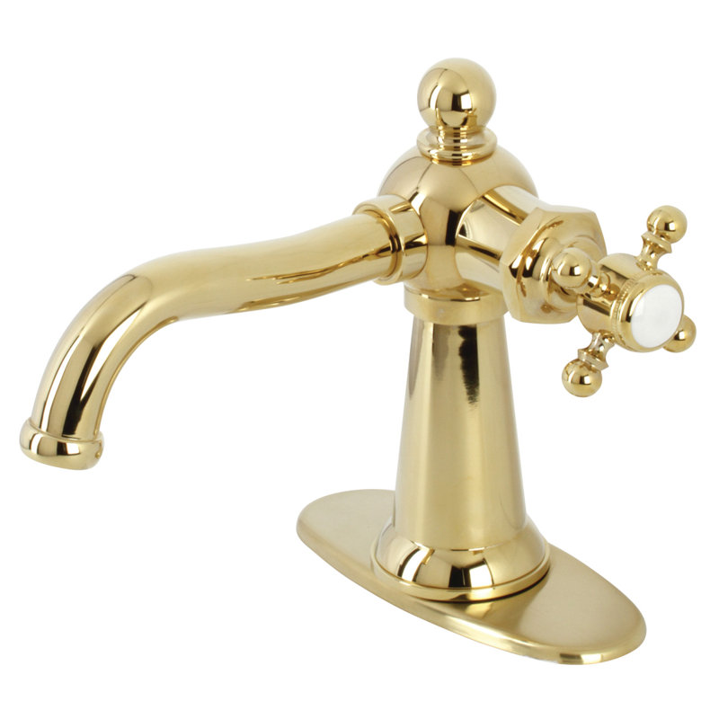 Kingston Brass Nautical Single-Handle 1-Hole Deck Mount Bathroom Faucet with Push Pop-Up and Deck Plate, Polished Brass