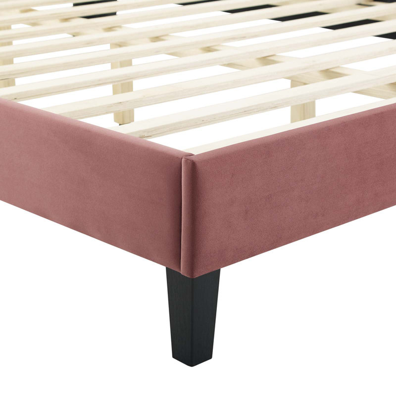 Lit plateforme en velours cendré Juniper Channel, Vieux rose, Très grand