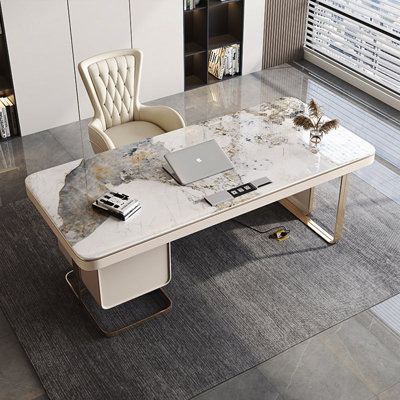 Ensemble de bureau moderne en pierre frittée haut de gamme avec chaise moderne