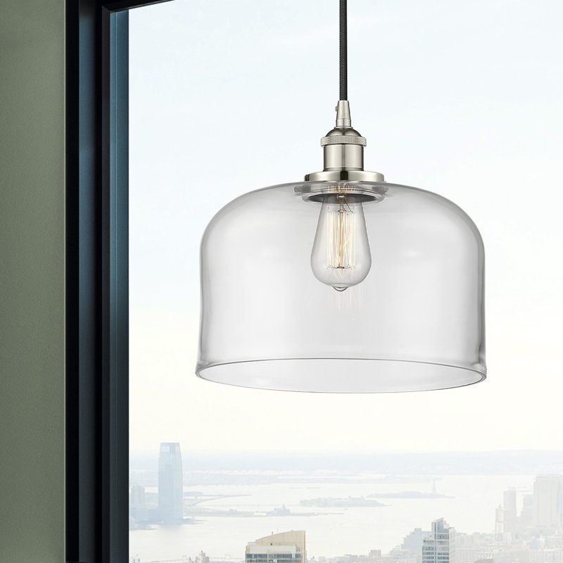 Pattie Bell 1-Light Dimmable Adjustable Height Single Pendant, Clear, Polished Nickel