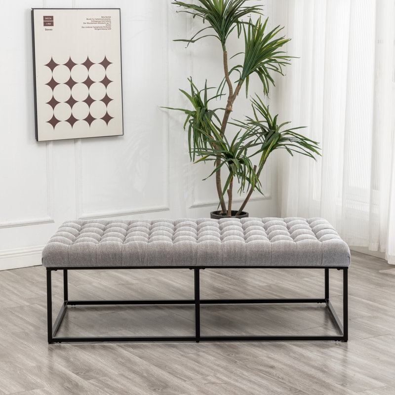 Pennock Upholstered Pouf, Gray Basketweave