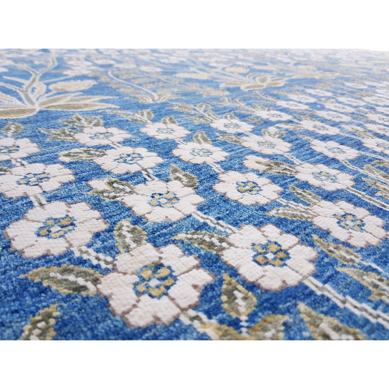 Moghul Floral Area Rug in Blue/Ivory/Olive, Rectangle 8'11" x 12'1"