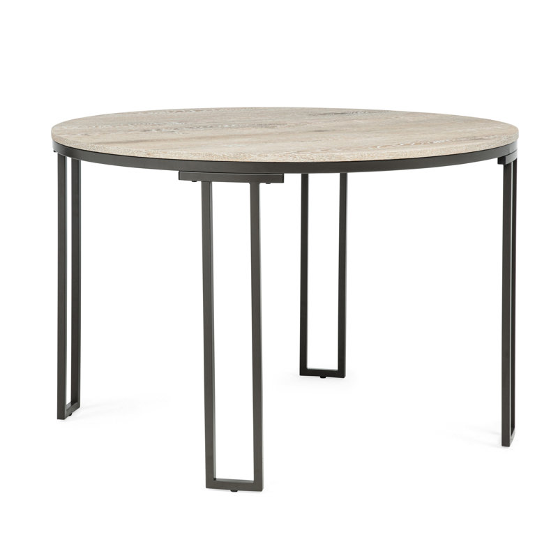 Moderne et contemporain, salle à manger 5 pièces, plateau de table rond avec chaises incurvées, structure en métal de conception ouverte, gris et blanc, pour meuble d'appoint, design, espace