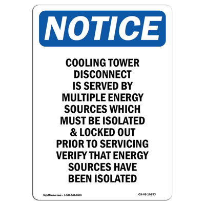 Cooling Tower Disconnect Is Served Aluminum Sign 18 x 24