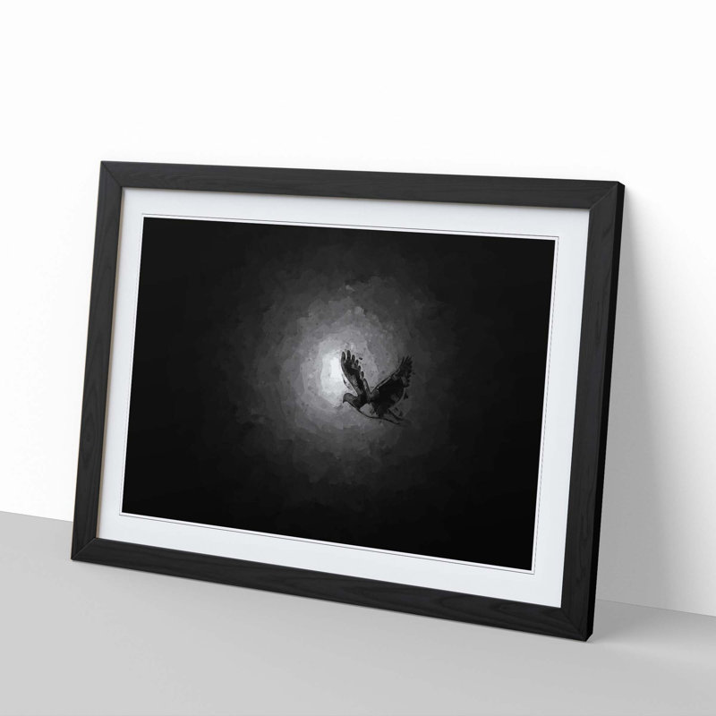 Flying Dove Bird in Abstract - Picture Frame Graphic Art Print, Black, 35cm H x 50cm W x 2cm D