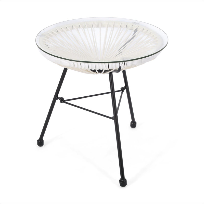 Nusa Side Table with Polyethylene Rattan Base & Tempered Glass Top – Modern Outdoor/Indoor Accent Table (Table Only – No Chair Included)