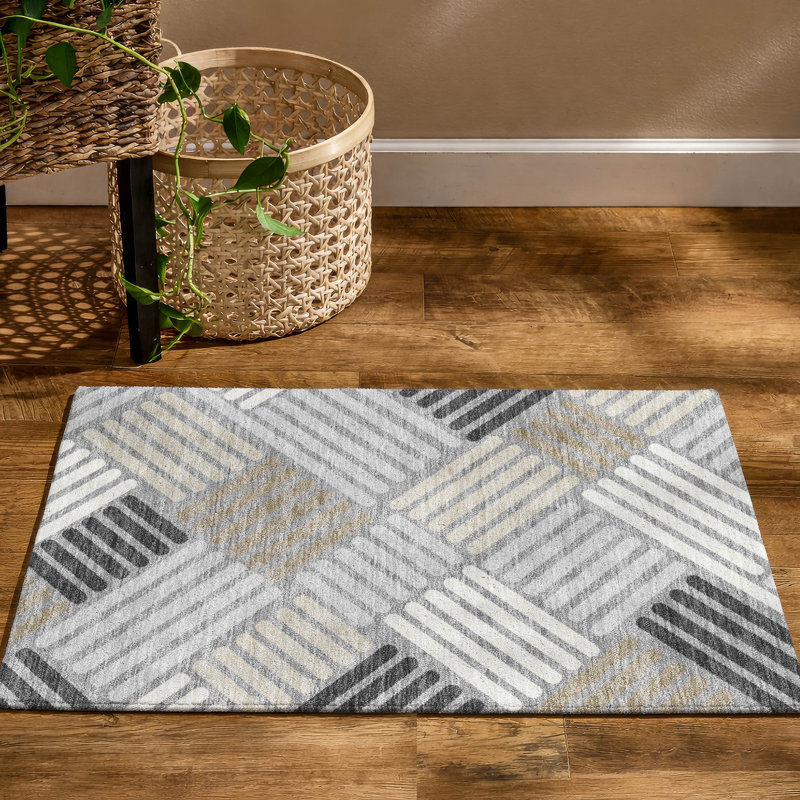 Premium Machine Washable Mayfield AMF2339 Geometric Rug, Gray, 2'6" x 3'10"