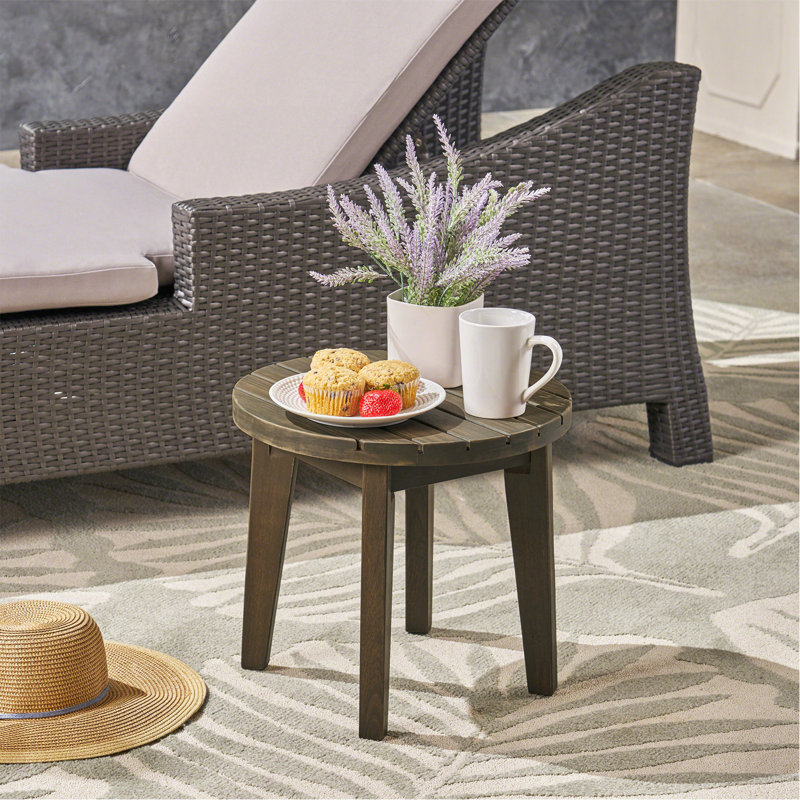 Outdoor 16" Acacia Wood Side Table, Gray Finish, Gray