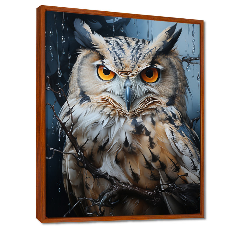 «Grey Owl Nights Watch I», art mural hibou, H 20 po x l 12 po x P 1 po, Cadre flottant brun