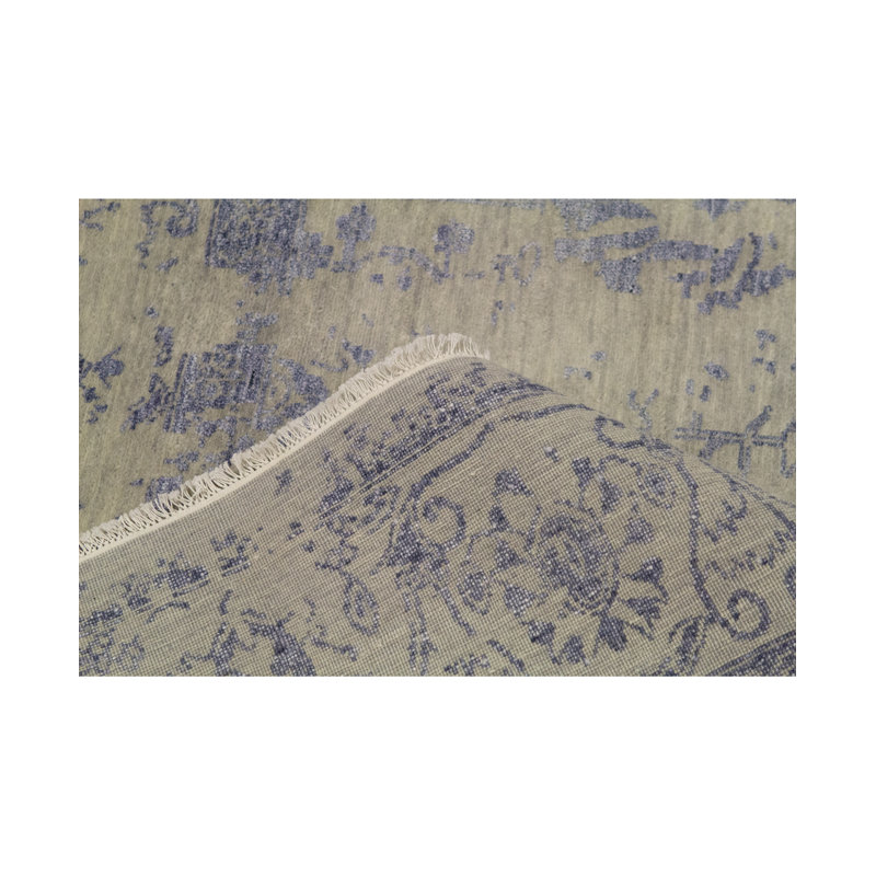 Tapis gris et beige noué à la main de haute qualité
