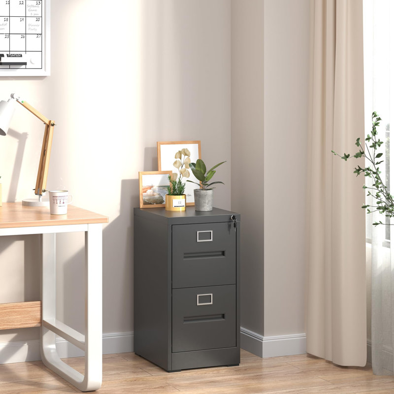 Black Vertical 2 Drawer Lockable Metal File Cabinet