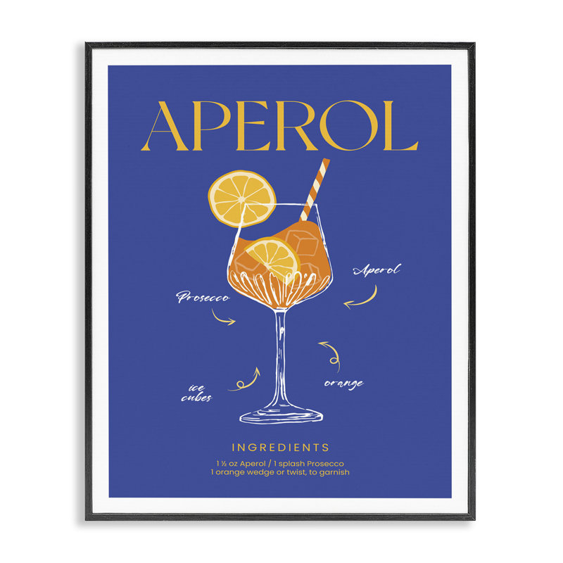 «Aperol Cocktail Recipe», estampe numérique encadrée, design par lettré et doublé, H 14 po x l 11 po