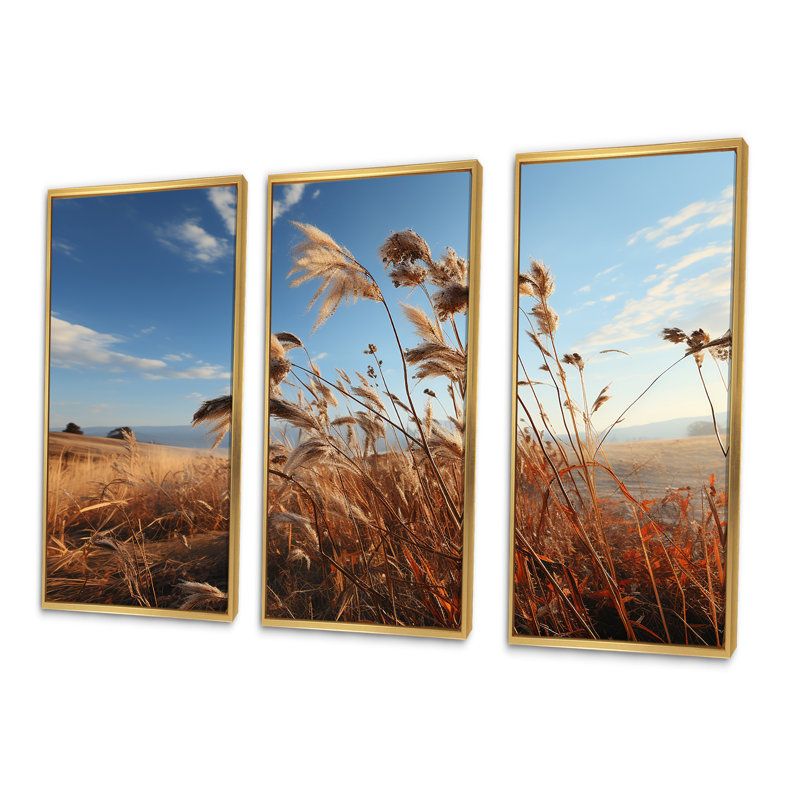 «Meadow Winter Scenery», ensemble d'art sur toile Meadow, Cadre flottant doré, H 32 po x l 48 po x P 1 po