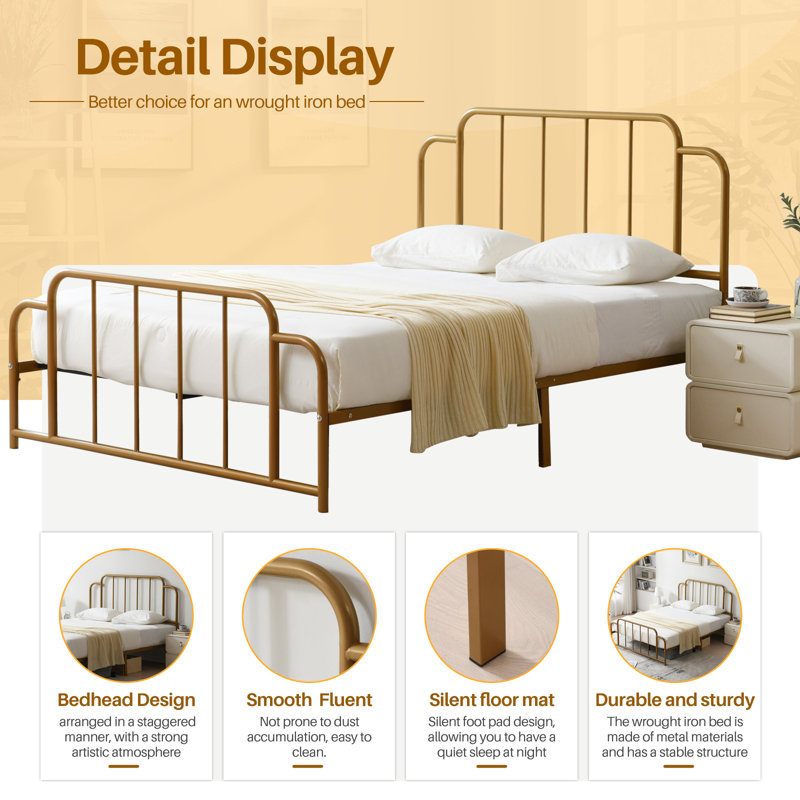 Gurtha Metal Platform Bed, Gold, Queen