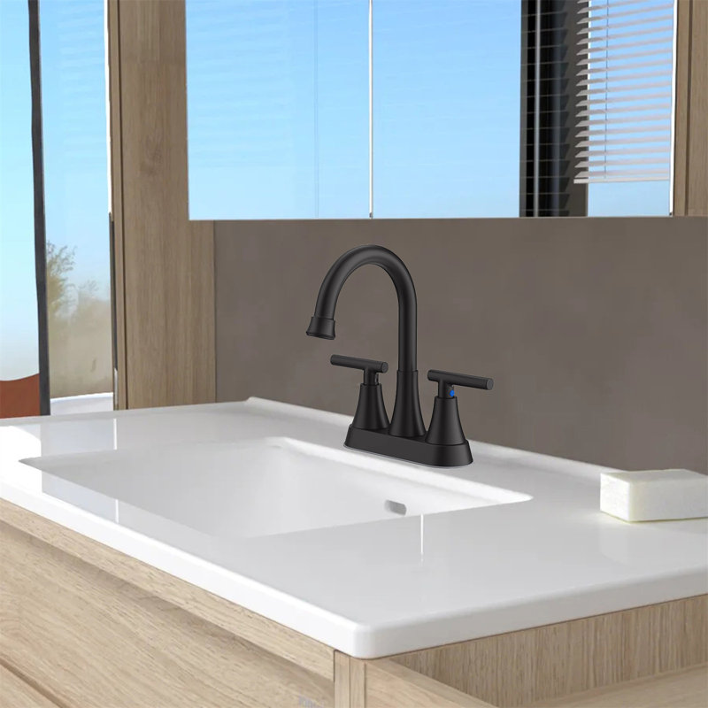 4-Inch Center-Set Bathroom Faucet With Pop-Up Drain, Matte Black