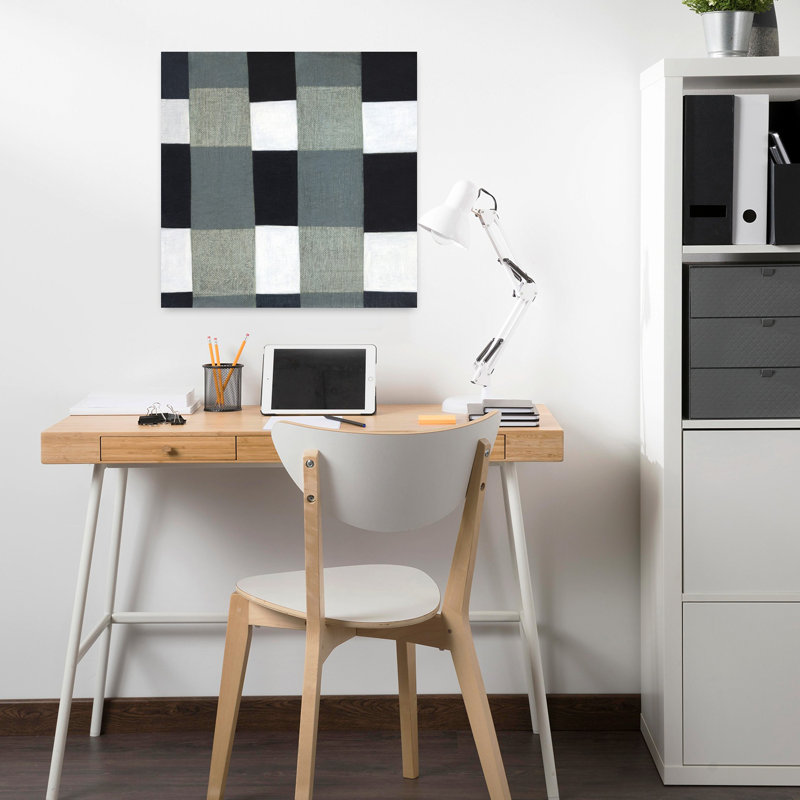 Art contemporain abstrait à carreaux gris 1, H 18 po x l 18 po