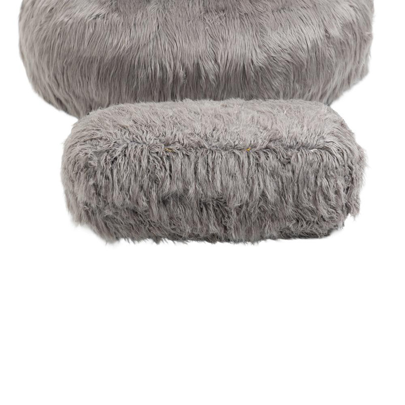 Upholstered Sofa,Bean Bag Chair, Floor Sofa with Handle,Accent Sofa Chair with Ottoman,Living room chair, Gray Faux Fur