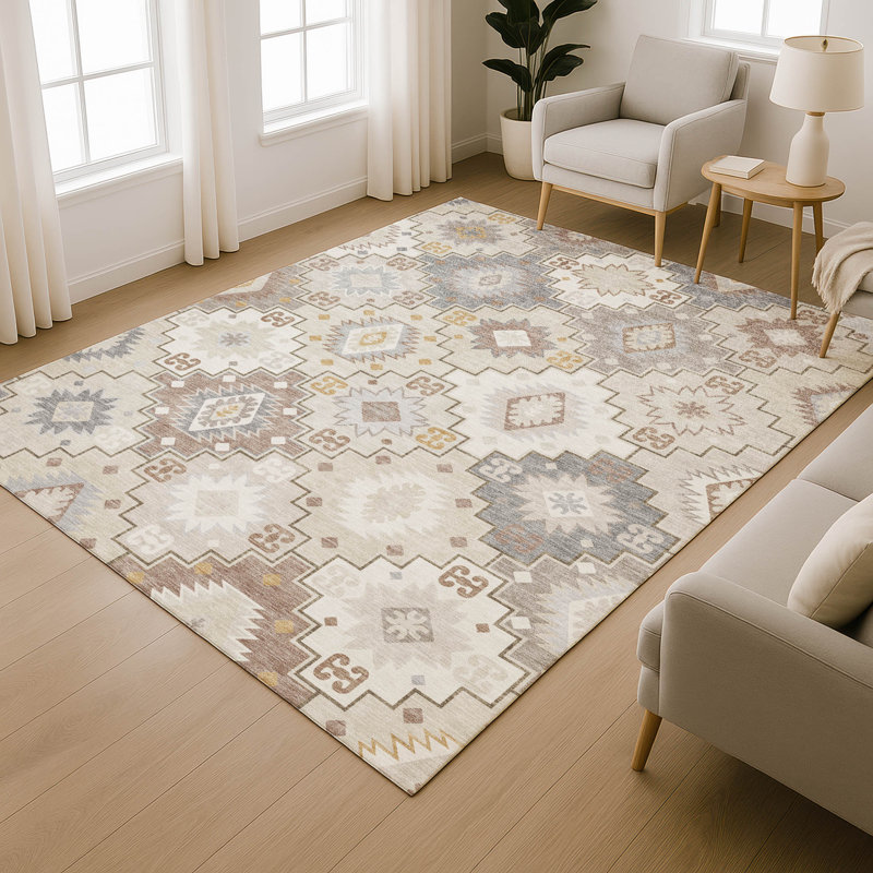 Premium Machine Washable Mayfield  Ethnic Rug, Ivory, 2'6" x 3'10"