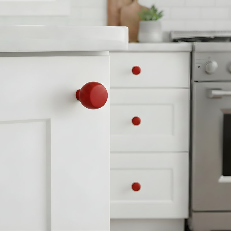 Bouton d'armoire rond en aluminium de style moderne Mid-Century ROUS Rose (rouge), 1 unité, Rose (rouge) 