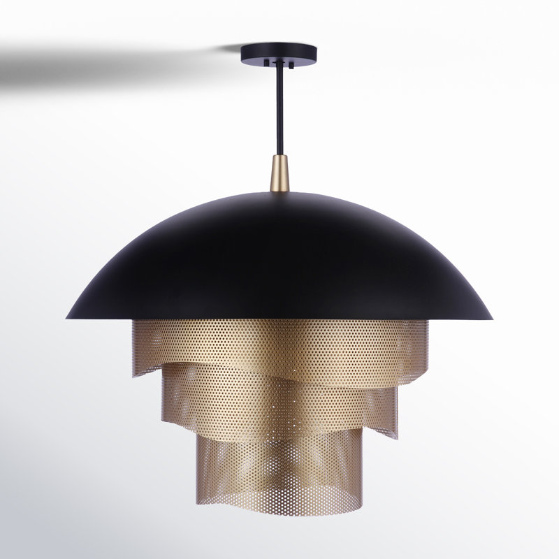 Matte Black and Gold Triple-Tier LED Pendant Light