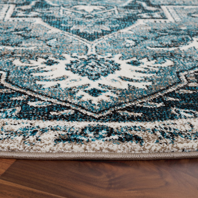 Tapis bleu / ivoire Vintage Performance, Rond 6 pi 7 po