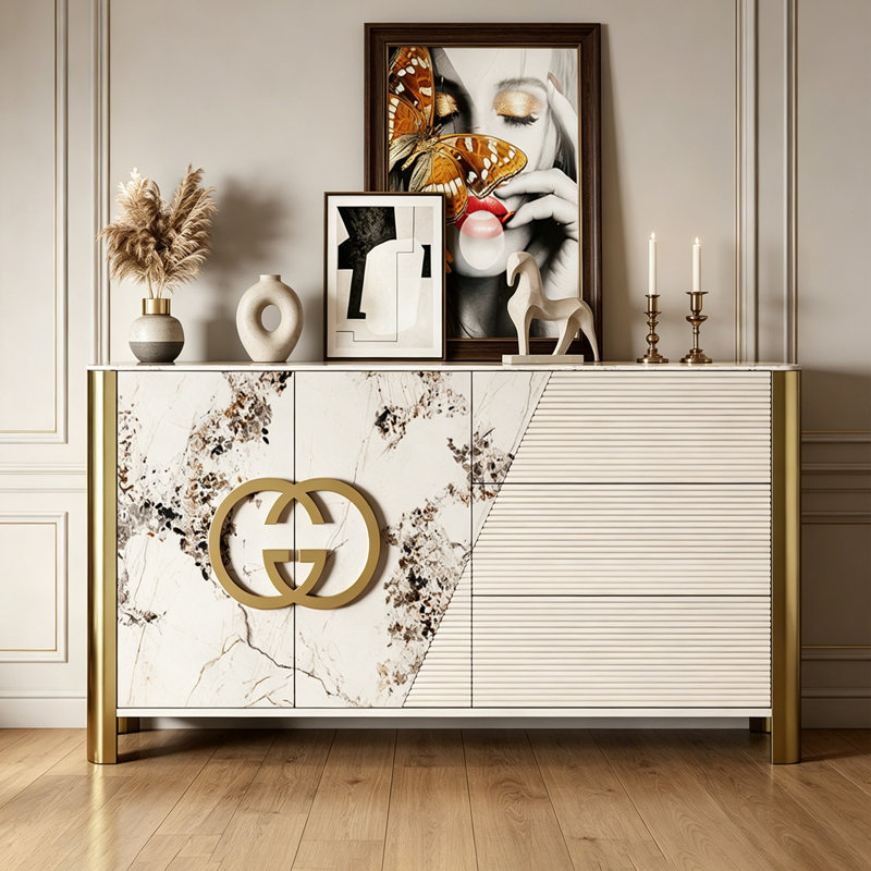Zelida, 33.46" H x 62.99" W x 15.75" D, Cream/Gold