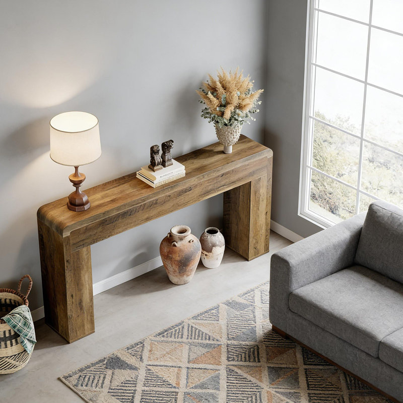 Table d'entrée en bois, console rustique, canapé