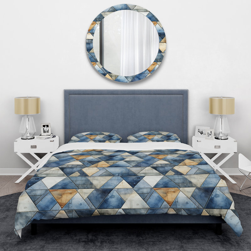 Ensemble de housse de couette Rustic Cobalt Triangle Symphony IV - Geometric