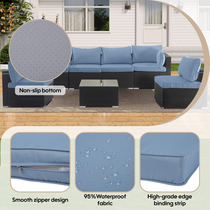Cushion Covers For 7 Pcs (6-Seaters) Wicker Rattan Sectional Sofa, 14Pack Cushion Slipcovers Set Seat And Back,Outdoor Cushion Slipcover With Zipper, (Only Cover) Olive Green